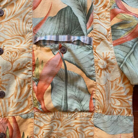 Tommy Bahama Hawaiian Shirt Silk Linen Men's Large Mixed Print Floral Hula Girls - Picture 7 of 8